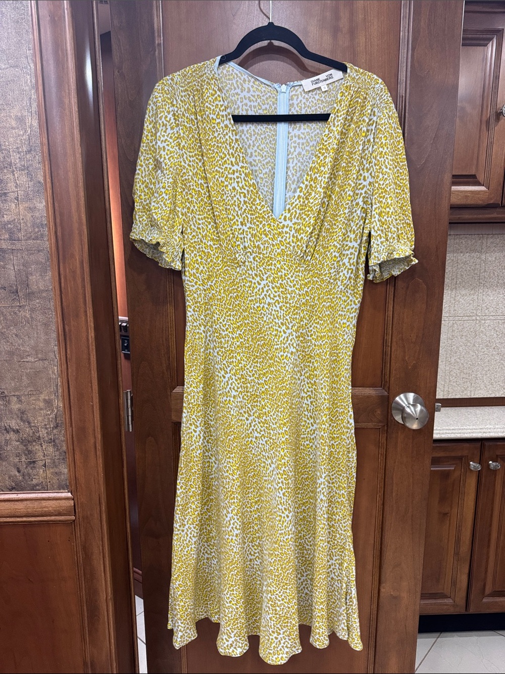 Diane Von Furstenberg Yellow Printed V-Neck Midi Dress